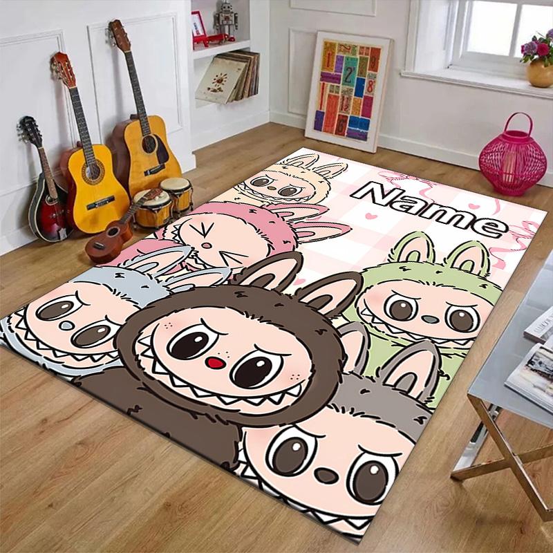 Custom Labubu Mat Personalized Name, Polyester Washable Indoor Entryway Rug, Gift for Christmas, Easter, Thanksgiving Day
