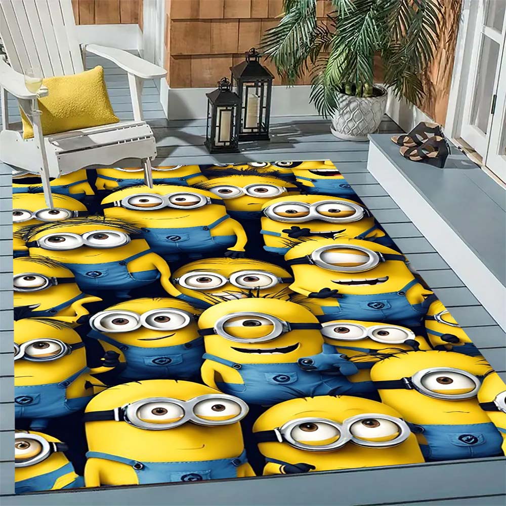 Minions Themed Round Rug Cartoon Flannel Carpet Non-Skid Floor Mat Children Playroom Bedroom Home Decor