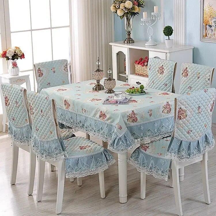 Einfarbiger Spitzen-Stuhlbezug im europäischen Stil, Esstisch- und Hockerbezug, Haushalts-Esstischdecke, Stuhlrückenlehne-Tuch
