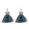 Vintage Cartoon Owl Peacock Feather Long Tassel Earrings Bohemian Ethnic Vacation Jewelry For Women