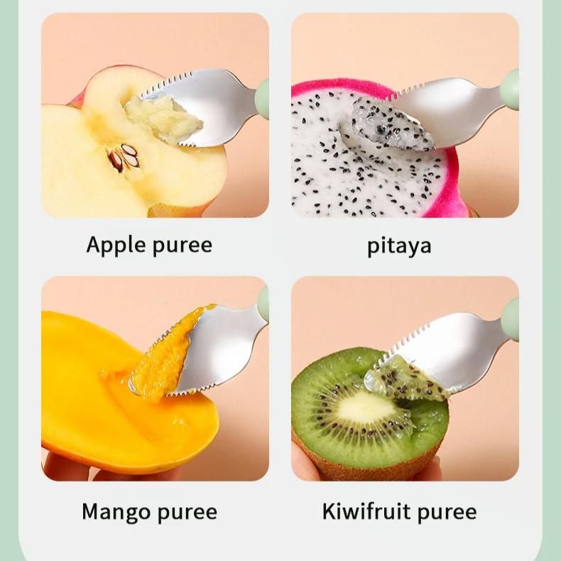 Baby-Obst-Schlammlöffel, Fütterungslöffel, weicher Silikonlöffel, leicht zu essender Obstlöffel, Mutter- und Babybedarf