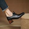 Fashion NEW Spring/Autumn Women Pumps Square Toe Chunky Heel Shoes Concise Genuine Leather Shoes for Women Lace-up Handmade Women Shoes