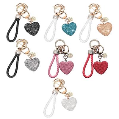 Elegant Diamonds Encrusted Heart Keyring Colorful Crystal Keychain Portable Bag Accessory for Trendy Women and Girls