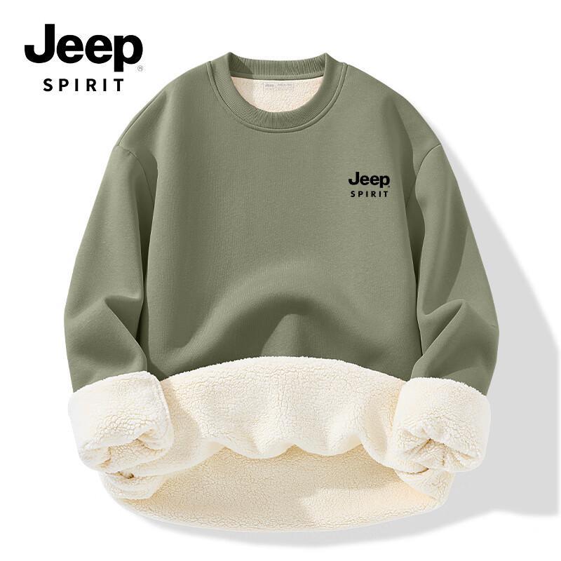 JEEP SPIRIT Men's American Retro Fleece-Lined Crewneck Sweatshirt