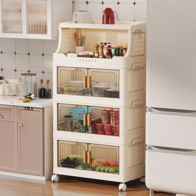 Stackable Collapsible Storage Bins Storage Boxes with Door And Wheels Multi-tier Rolling Organizer with Shelf for Kids Toys Snacks Blanket Pillow