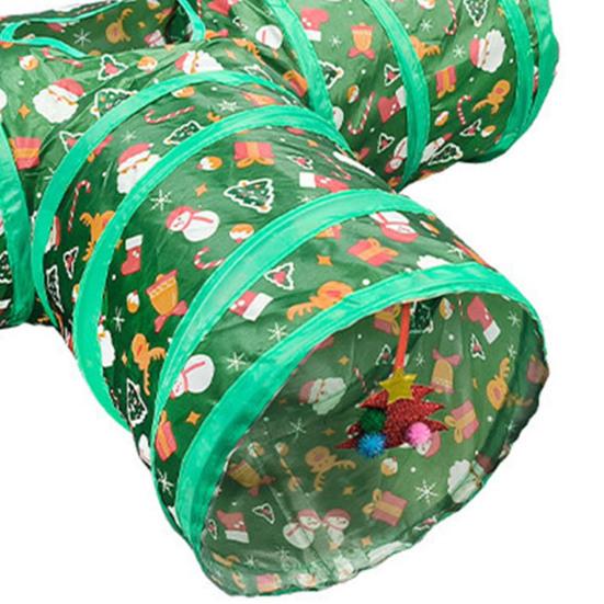 1 Set Christmas Cat Toys Cats Tunnel Rattle Ball Plush Mice Foldable 3-Way Tube Toy Interactive Play And Chew Toys for Indoor Cats And Kittens