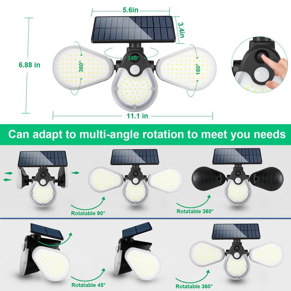 Verstellbare LED-Solar-Hofleuchte mit Smart-Sensor