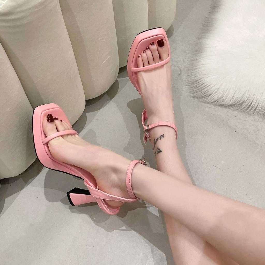 2024 New Womans Pink Sandals Ladies Platform High Heels Sandalias Shoes for Women Bluckle Summer Casual Black Beach Shoes White