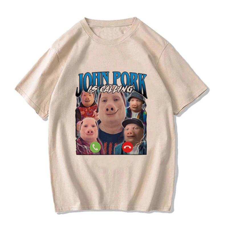 Women Funny Pig Tops Tshirt John Pork Is Calling Answer Call Phone Y2k Tee Shirt Gothic Hip Hop T-shirt Streetwear Clothes