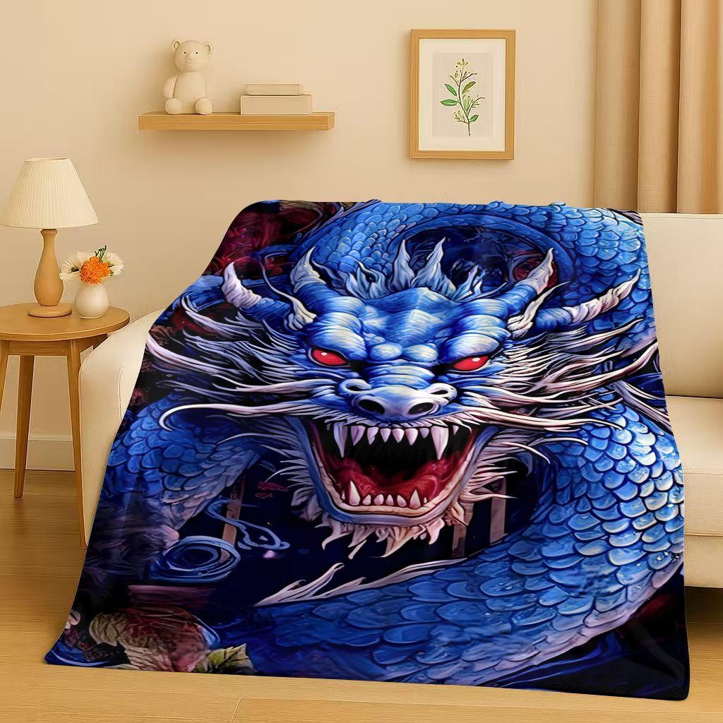 HD Yin Yang Element Dragon Chinese Loong Cartoon Flannel Blanket,Ultra Soft Warm Plush Throw for Home Bedroom Bed Sofa Cover Kid
