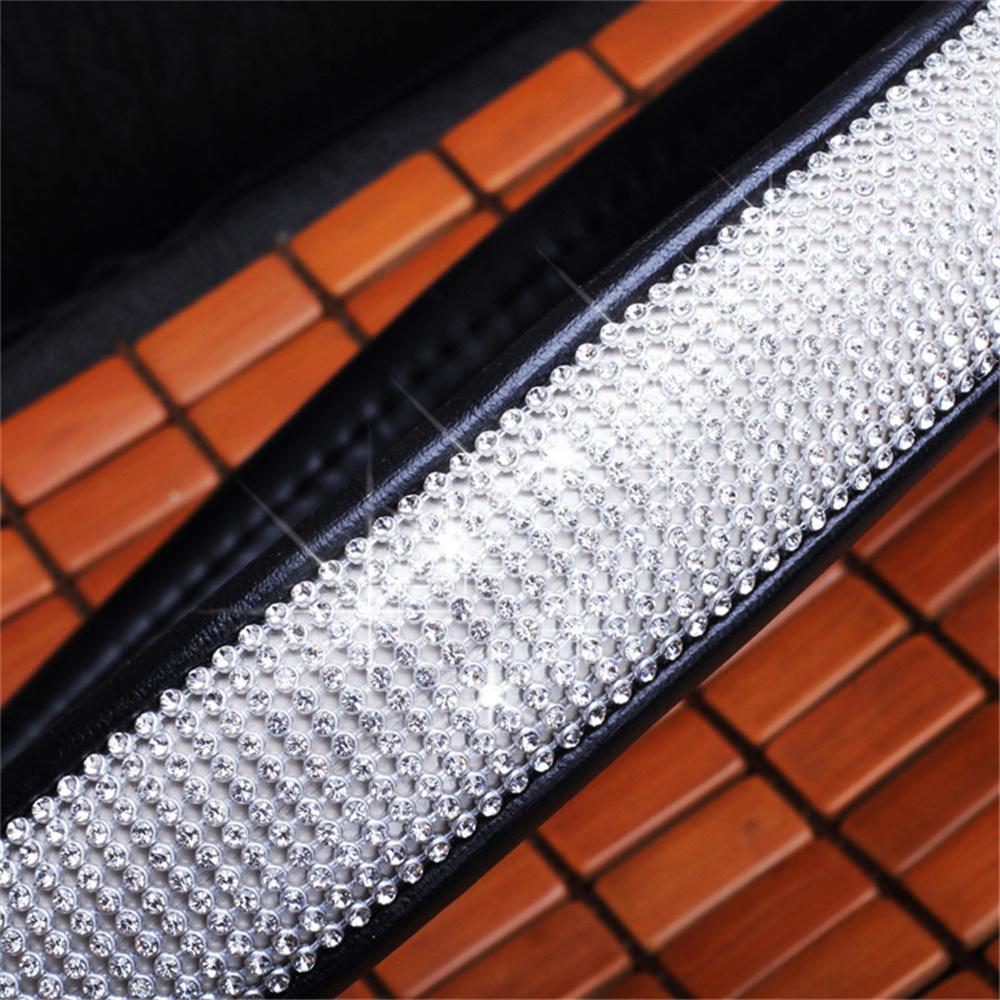 Schwarz 15'' 38cm PU Leder Kristall Auto Lenkradbezug mit Bling Strass
