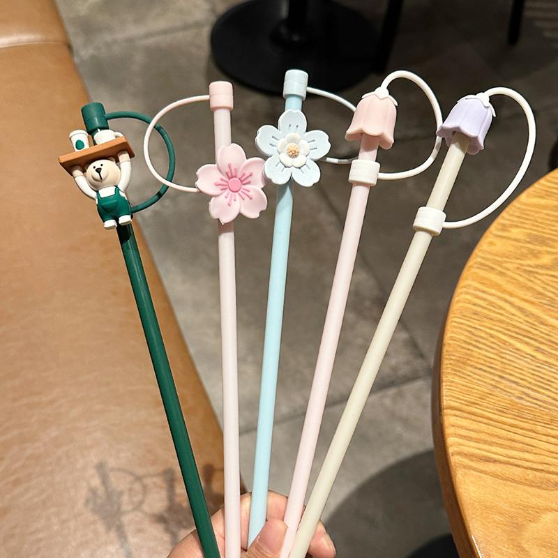 1Pc Silicone Straw Plug For Water Glass Bottle Flower Shape Drinking Dust Cap Straw Tips Cover Cup Accessories For 6-8Mm Straws