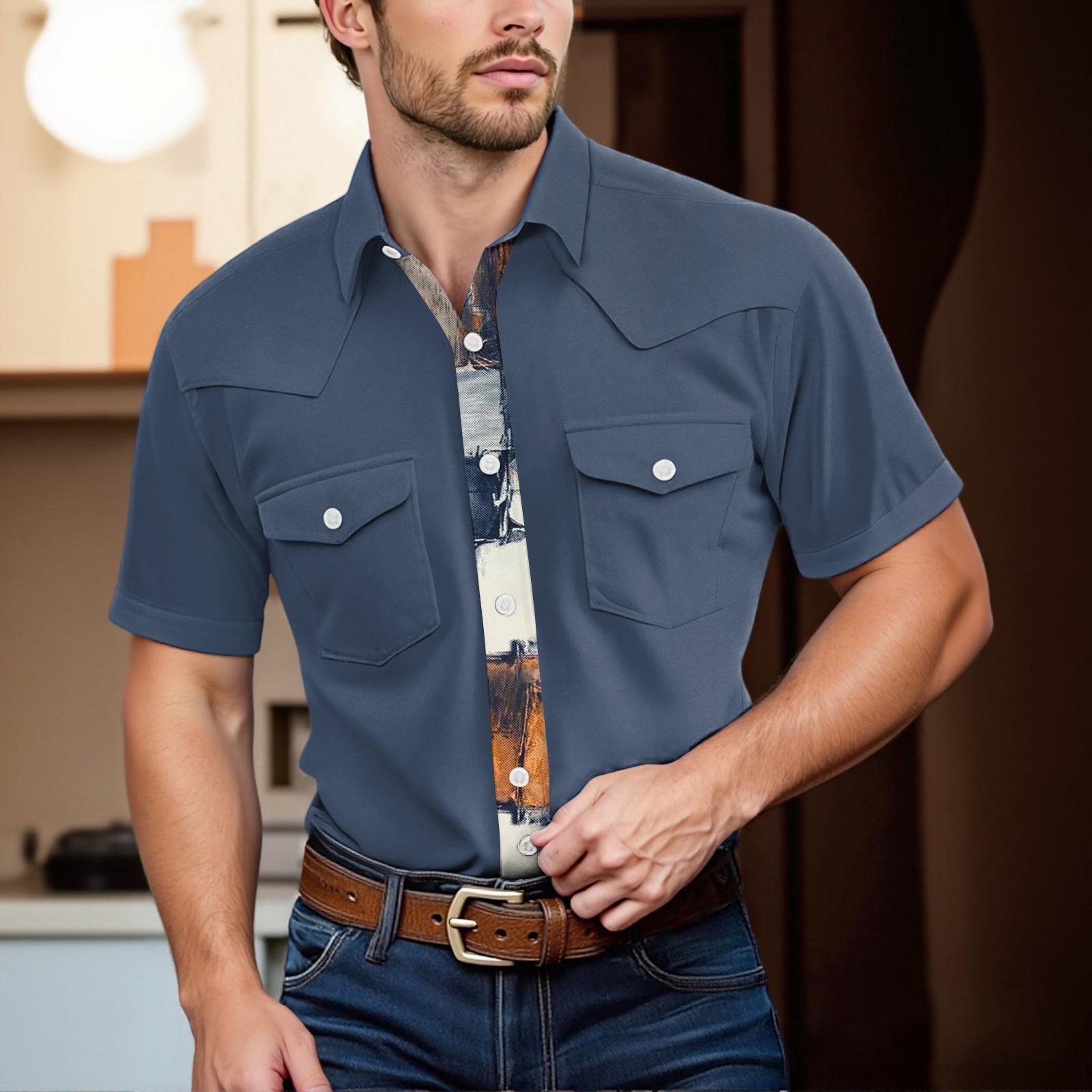 

Мужской модный топ кэжуал с короткими рукавами, лацканами и длиной до плеч L