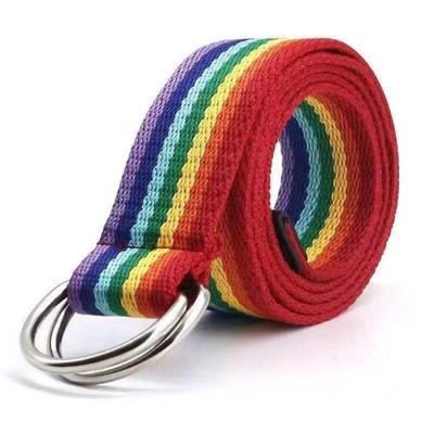 Gewebter Regenbogen-Jeansgürtel, trendiger Hosengürtel für Damen und Paare, trendiger Gürtel mit Doppelringschnalle