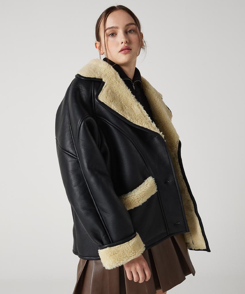 Awesome Studio Leather Shearling Jacket Black