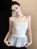 White Ruffle Edge Splicing Tube Top Women's Summer Spice Girl Pure Desire Style Design Sense Niche Slim Top