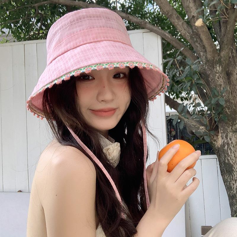 Lace white fisherman hat children spring big head circumference washbasin hat sunshade sunscreen bucket hat