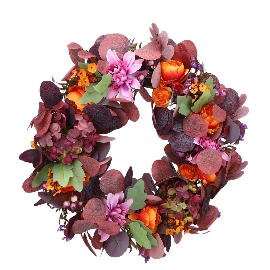 Artificial Wreath Vibrant Colors Retro Simulated Autumn Wreath with Flowers Leaves for Front Door Courtyard Wedding Decoration
