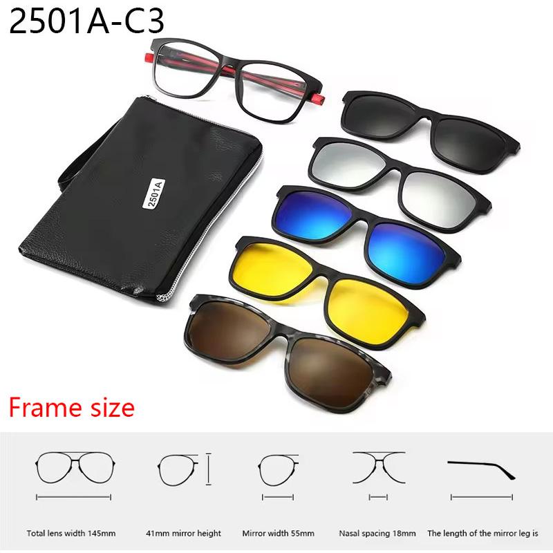 6 In 1 Spectacle Frame With 5 PCS Clip On Black Polarized Sunglasses Magnetic Telescopic Leg Glasses Male Computer Optical