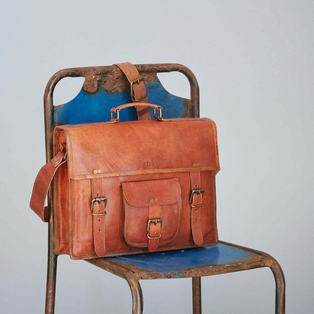 Sac Messager En Cuir De Chèvre Véritable Pour Ordinateur Portable - Marron - Taille M - Neuf Fait Main Inde