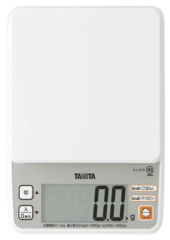 Tanita WH White Cooking Measures Rice Measures Up To 2kg In Digital Kitchen Scale for Cooking KJ-215 Scale, Calories, 0.5g Increments,