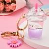 Creative Acrylic Milk Bottle Tortoise Penguin Keychain Simulation Cup Liquid Quicksand Key Chain Women Couple Bag Charm Keyring