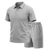 Men's Summer Jacquard Polo Shirt and Shorts Set Casual Loose Fit Lapel Collar 2-Piece Outfit