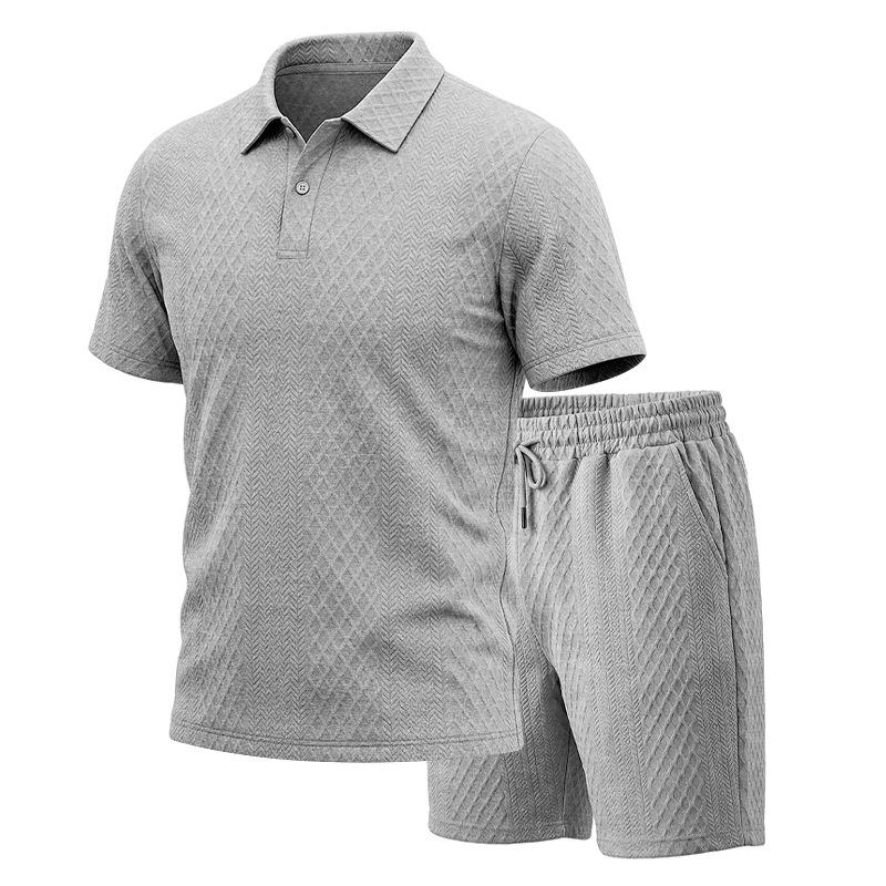 Men's Summer Jacquard Polo Shirt and Shorts Set Casual Loose Fit Lapel Collar 2-Piece Outfit