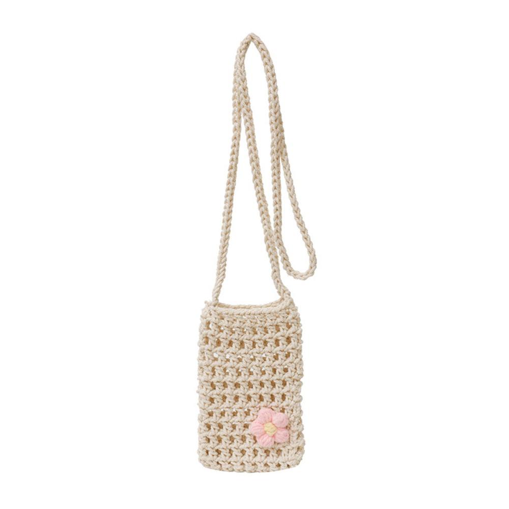 Sweet Flower Weaving Crossbody Bag Hollow Square Crochet Phone Bag Solid Handmade Knitted Messenger Bag Outdoor