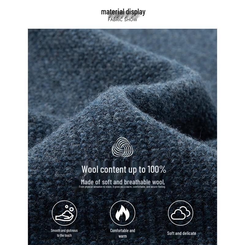 Mushi Lang Men's 100% Pure Wool Heavyweight Crew Neck Pullover Sweater