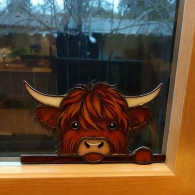 Decorazione Angolo Finestra Mucca delle Highlands Stampata in 3D Mucca delle Highlands Spiona Ornamento per Casa Ufficio Soggiorno Porta Finestra
