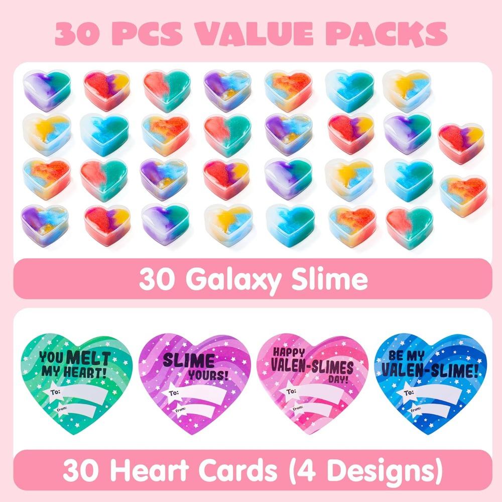 JOYFY 30 Stück Valentinstag Galaxie Schleim Herzen für Kinder Valentinstag Klassenzimmer Austauschpreise Partygeschenke Valentinstagsgeschenke