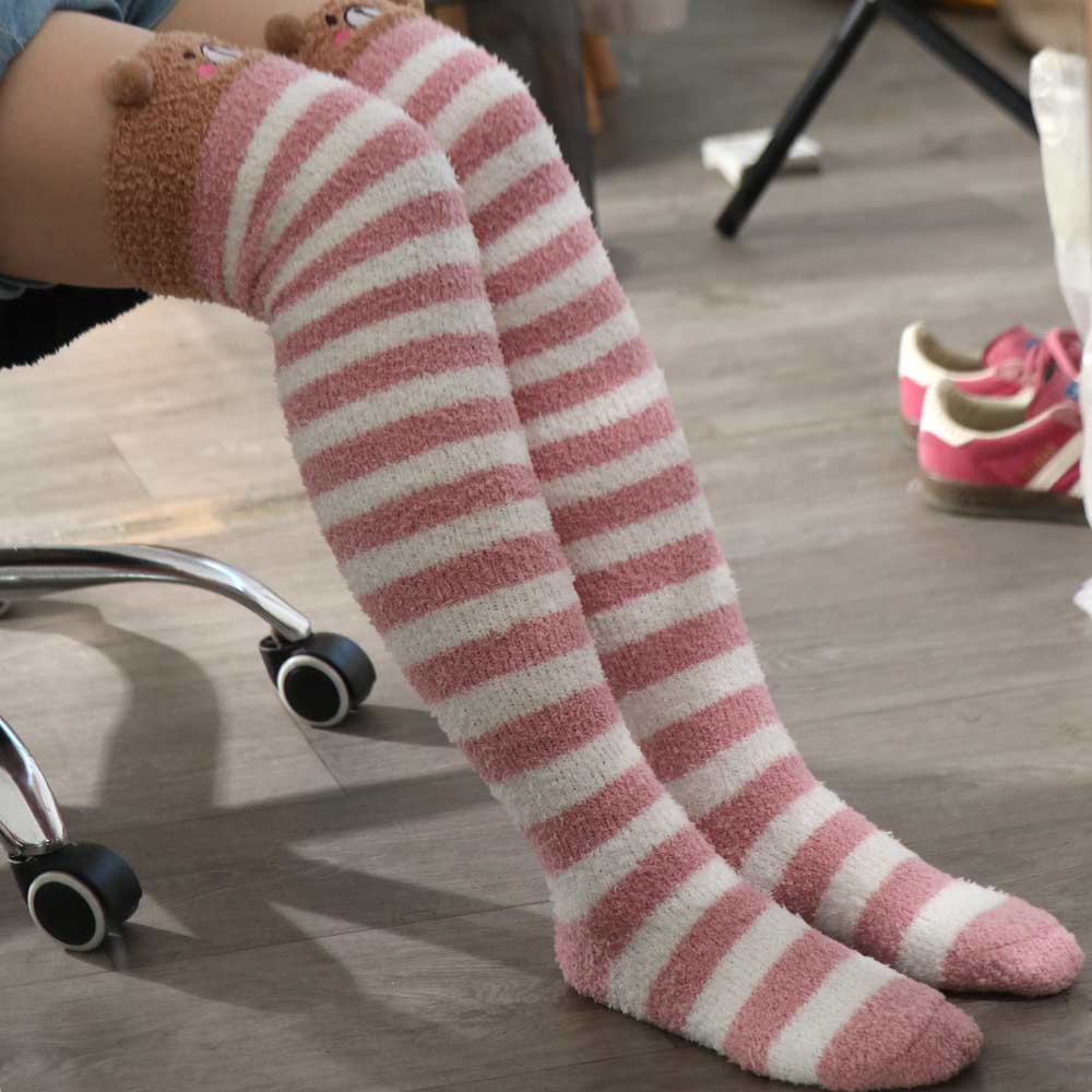 Compression Cozy Medias Japanese Sock Knee Kawaii Animal Winter Warm Socks Striped Long Thigh High