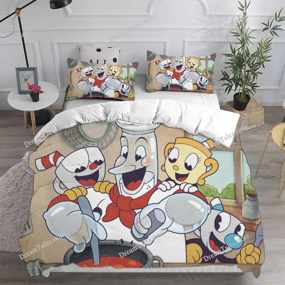 Cute Cartoon Game Cuphead Duvet Cover Pillowcase Bedding Set Adult Boy Girl Bedroom Decoration Children Gift Single Double Large