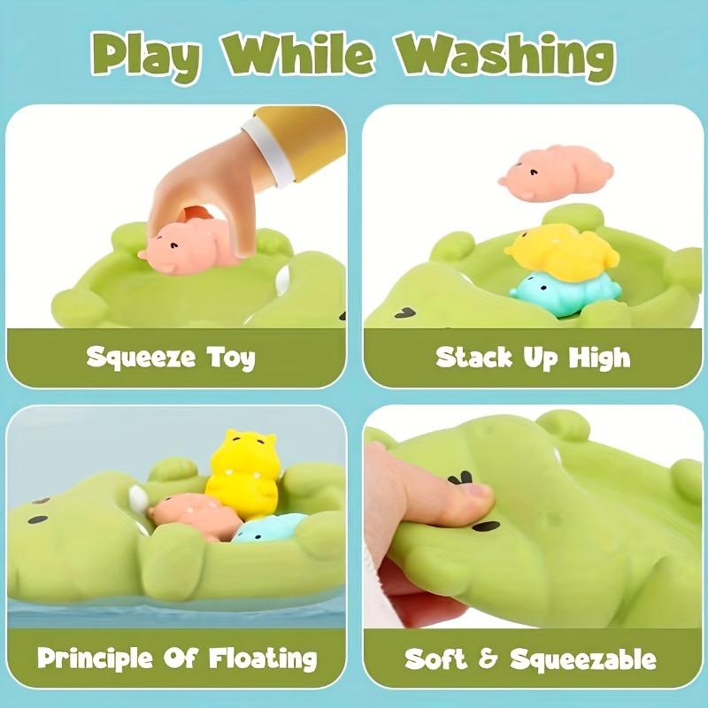 4-Piece set of non-porous design bathroom toys, cute seal and hippo shaped bathtub toy set, floating bathtub toys, bathroom games