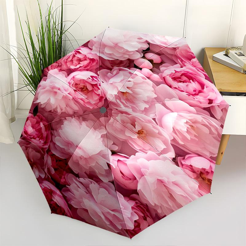 

Pink Roses Automatic Folding Umbrella Compact 8 rib Design,Unique Style,Suitable for Everyday Outdoor Use,Perfect Gift for Friends and