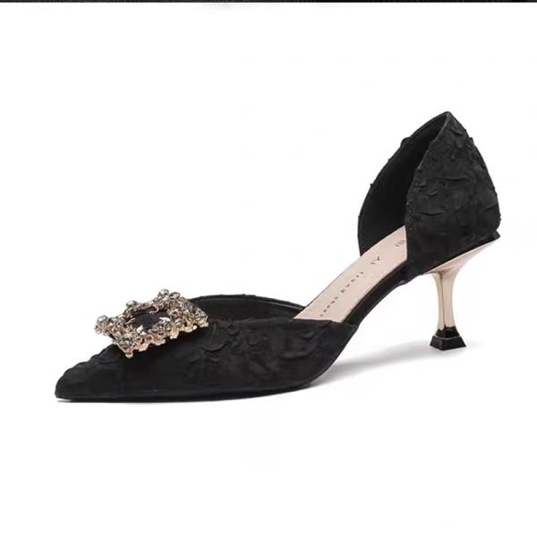 Fashion African Woman Shoe Sexy Heels All-Match Pointed Pumps Burgundy Crystal Crossdressers Summer Fine Slimming Closed Beige Retro Toe