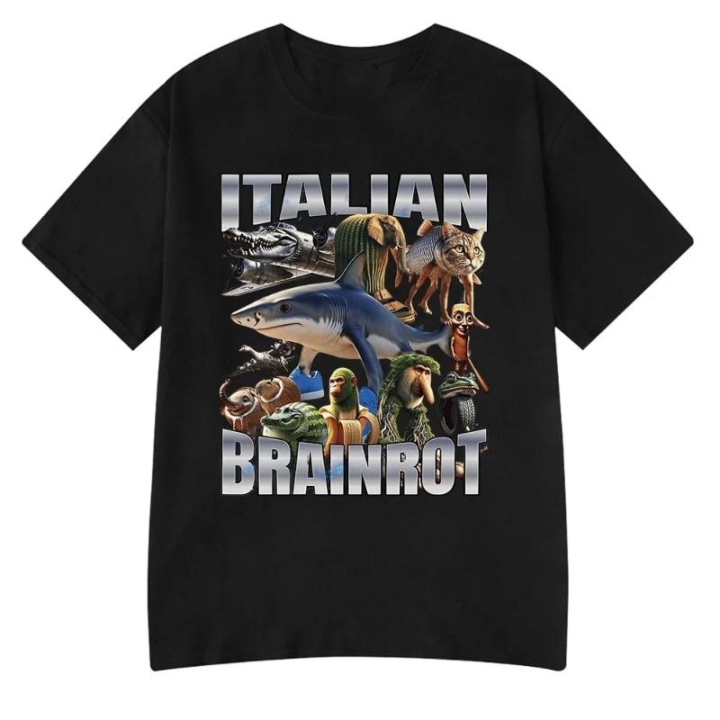 Italiano Brainrot Tralalero Tralala Tung Tung Tung Sahur Bombardiro Coccodrillo Maglietta Meme Divertente Uomo Donna Magliette di Cotone Y2k Top