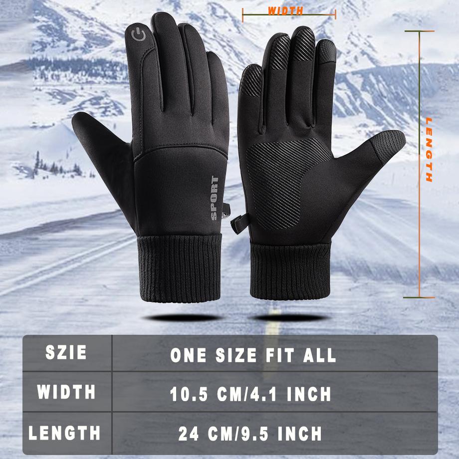 Men Winter Waterproof Cycling Gloves Outdoor Sports Ski Running Motorcycle Touch Screen Fleece Gloves Non-Slip Warm Full Fingers