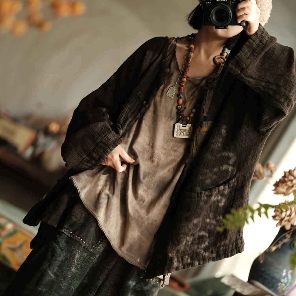 Johnature Women Vintage Shirts Tops Stand Long Sleeve Patchwork High Quality Thick Button Shirts