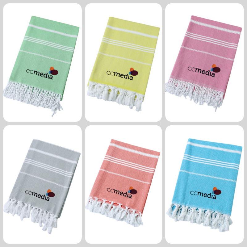 Turkish Cotton Tassel Beach Towel - Narrow Stripe, 12 Colors, 100x180 Cm