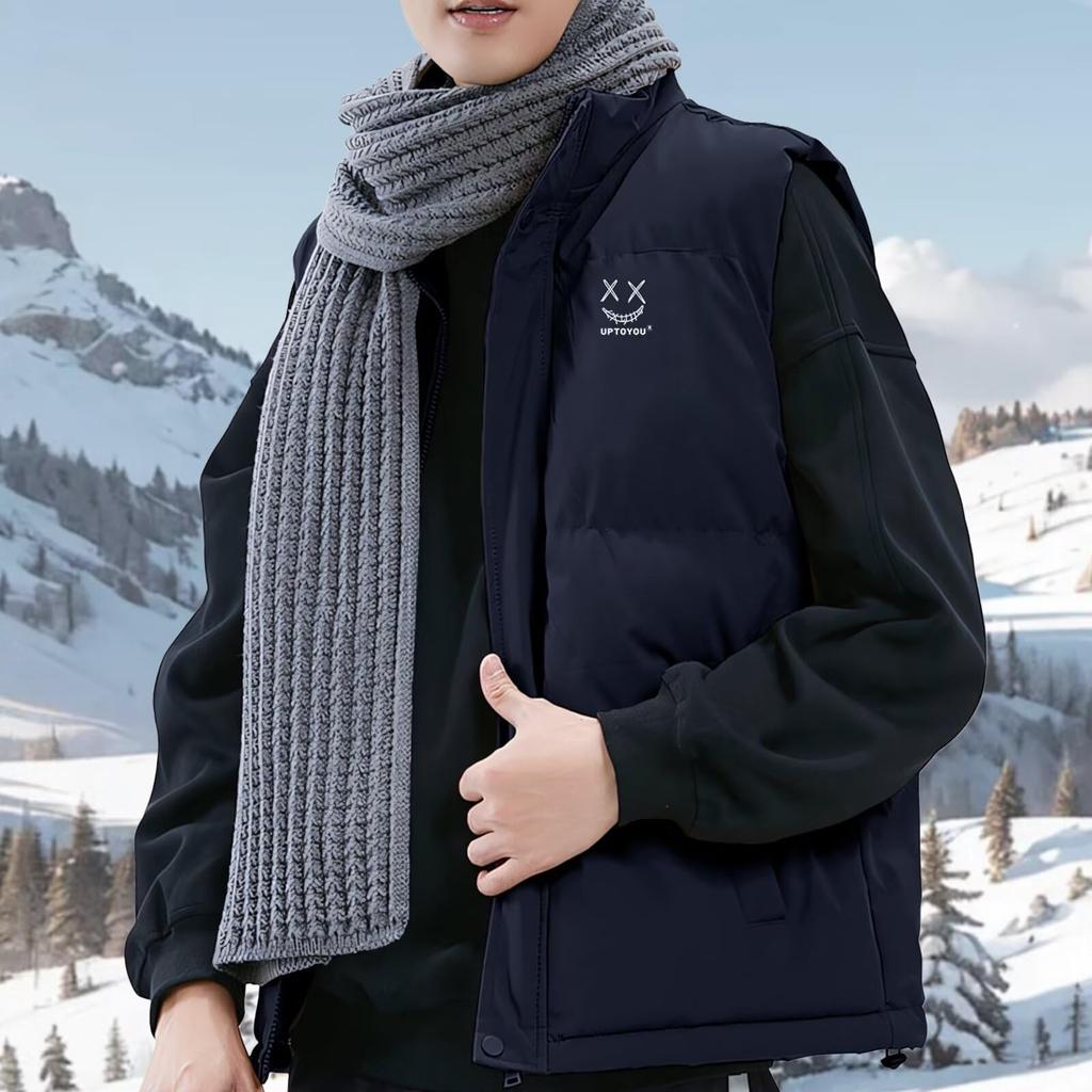 Down Large Solid Smiling Face Sizes [uptoyou] Men's Vest, Padded, Sizes, Thick, Warm, Lightweight, Color, Design, Stand-Up Collar, Sleeveless, Unisex,