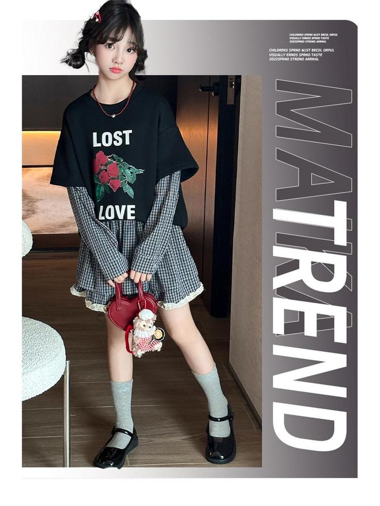 2025 Girls' Fashionable Autumn Two-Piece Set: Sweatshirt & Half Skirt