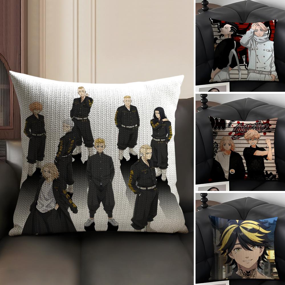 TTokyo RevengerR Anime Cushion Cover Natural Linen Organic Fabric DoubleSided Printing Sofa Home Decor Gift Pillow Case