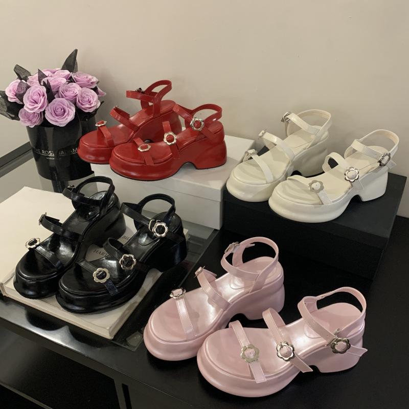 

Coarse heel open-toed sandals wear one-word buckle with skirt style platform sandals tide 35 чёрный