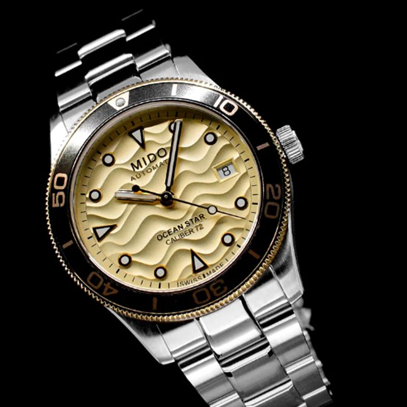 MIDO Navigator Series Wave Watch Automatic Mechanical Movement 200 Stainless Steel Case Stainless Steel Stainless Steel Strap M026.907.21.021.00