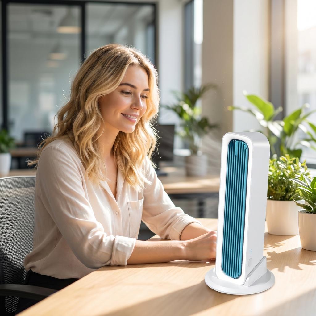 Wall- Bladeless Tower Fan, Portable Rechargeable Oscillating Fan for Desk Home