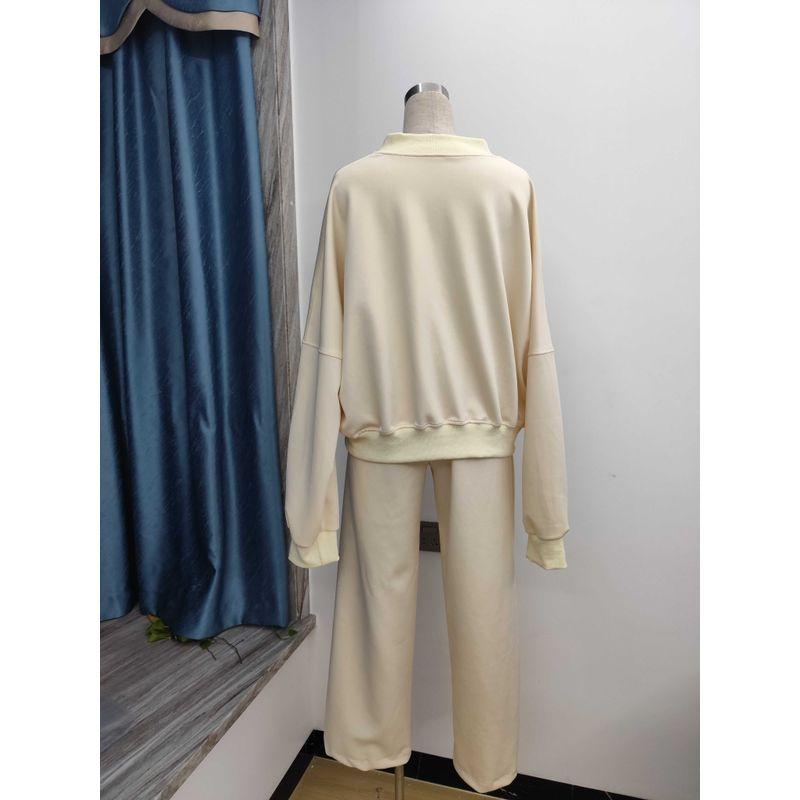 

Spring 2024 Foreign Trade Cross-Border Amazon round Neck Fashion Simple Elegant Hoodie Outerwear plus Casual Straight Pants Apricot color(Long pants 100) M