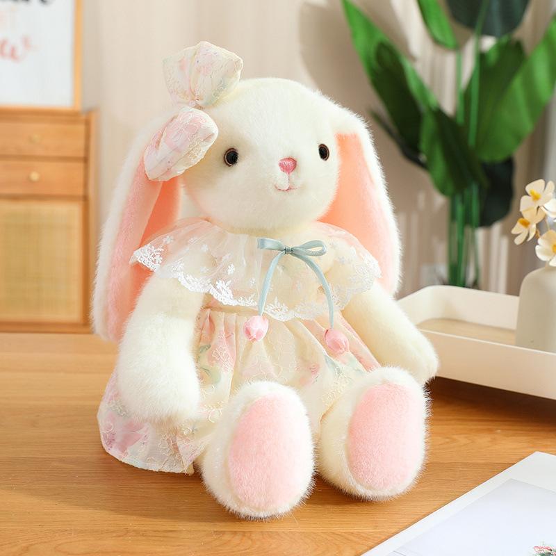 

Cute Sweet Flower Skirt Little Rabbit Doll Plush Toy Dress Little White Rabbit Doll Girl Comforting Rag Doll 40cm