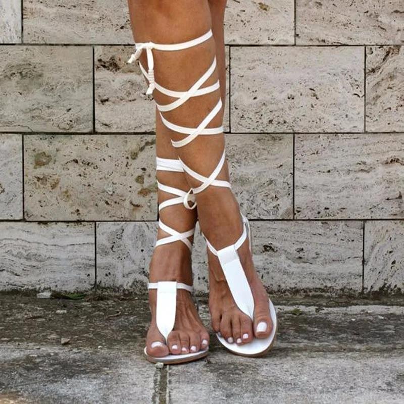 Fashion New Gladiator Women Flat Sandals Ladies Clip Toe Cross Strap Thong Sandals Shoes Woman Beach Free-binding Sandalen Dames